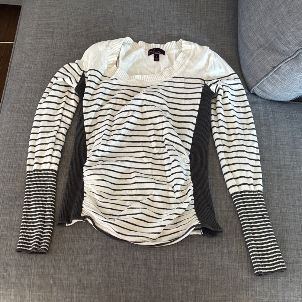 Takeout Black and White Striped Long Sleeve Top